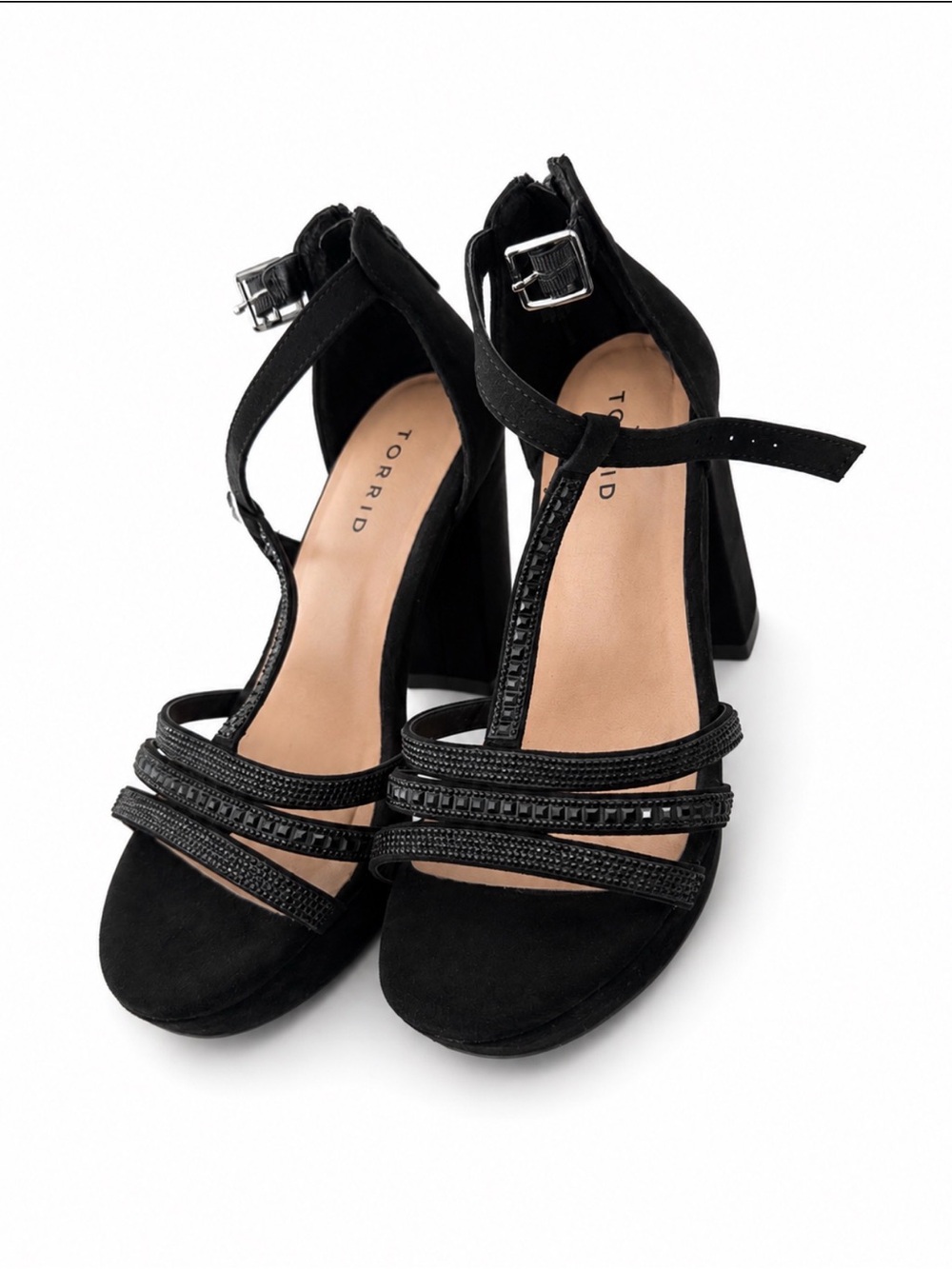 torrid Black Strappy T‑Bar Block Heel Sandals size 8W